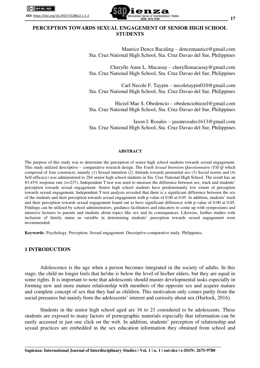 PDF) PERCEPTION TOWARDS SEXUAL ENGAGEMENT OF SENIOR HIGH SCHOOL STUDENTS