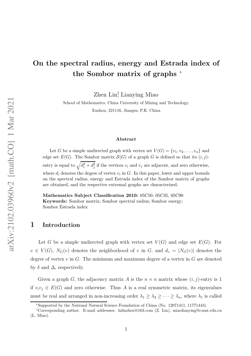 Pdf On The Spectral Radius And Energy Of The Sombor Matrix Of Graphs