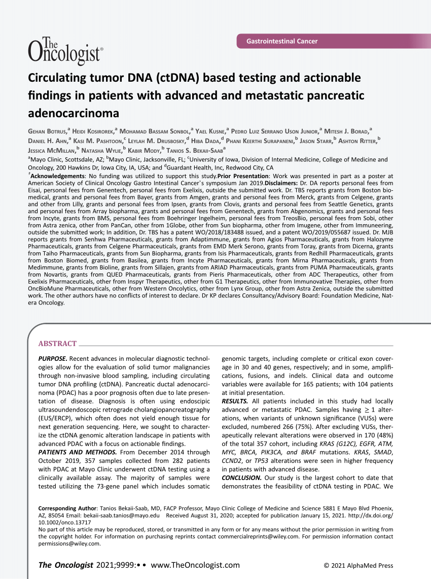 PDF Circulating tumor DNA ctDNA based testing and actionable  