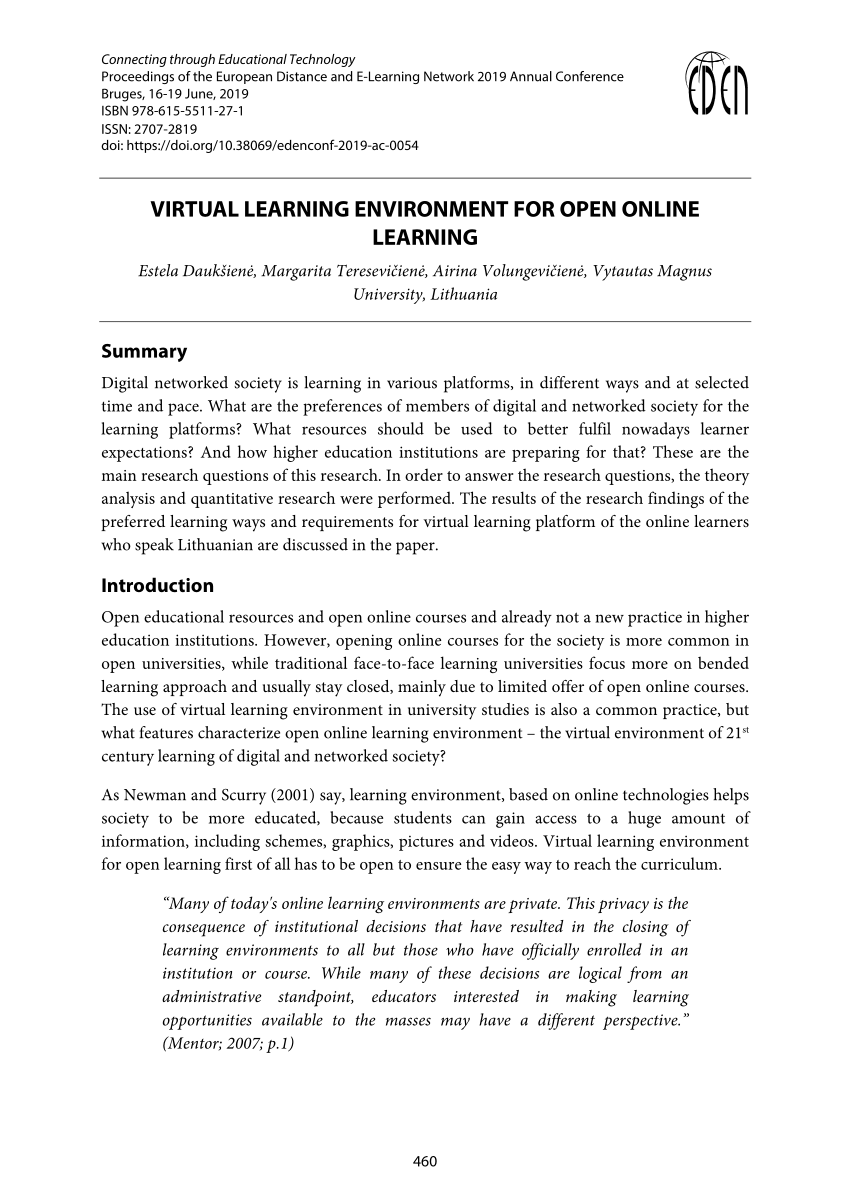 (PDF) Virtual Learning Environment for Open Online Learning