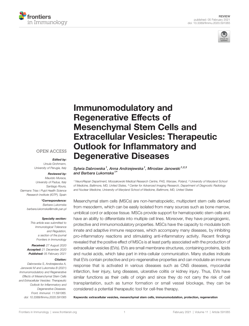 PDF) Immunomodulatory and Regenerative Effects of Mesenchymal Stem 