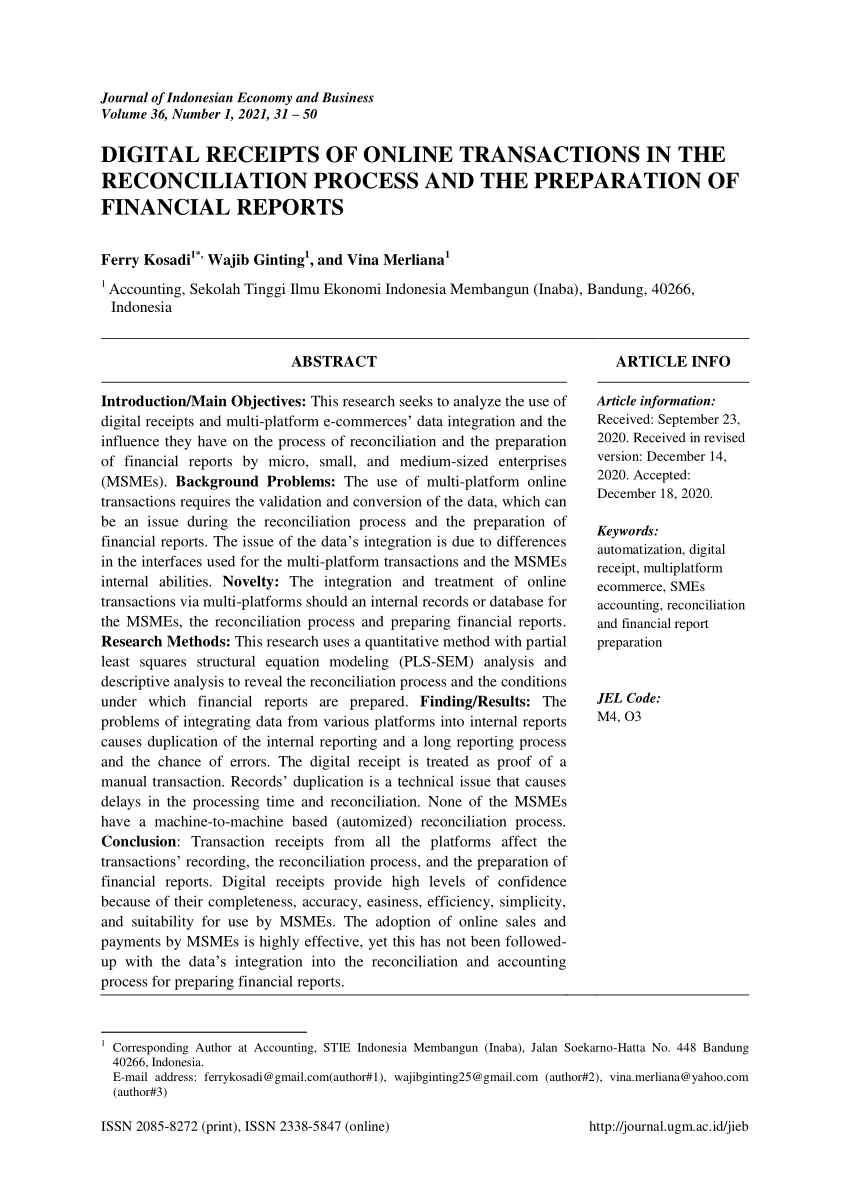 PDF) Digital Receipts of Online Transactions in the Reconciliation