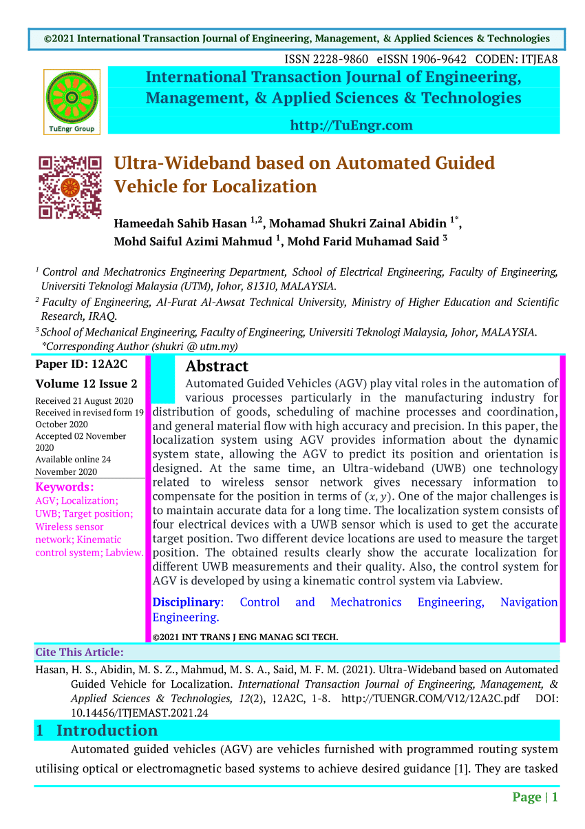 PDF) Ultra-Wideband based on Automated Guided Vehicle for Localization