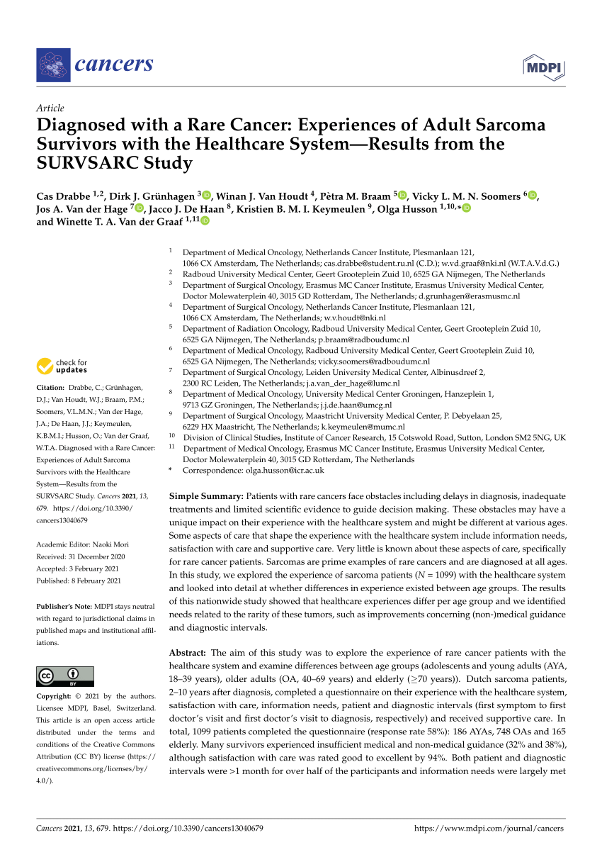 Pdf Diagnosed With A Rare Cancer Experiences Of Adult Sarcoma Survivors With The Healthcare System Results From The Survsarc Study