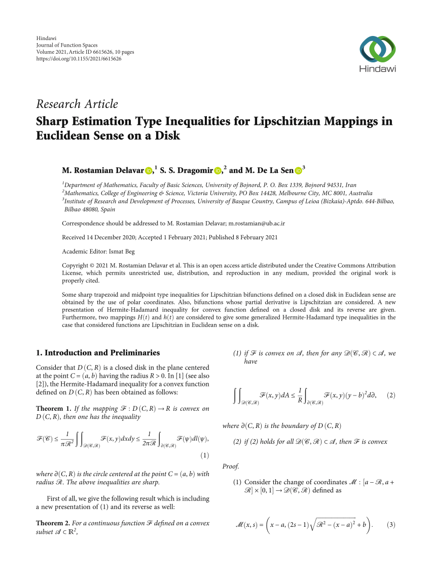 Pdf Sharp Estimation Type Inequalities For Lipschitzian Mappings In Euclidean Sense On A Disk