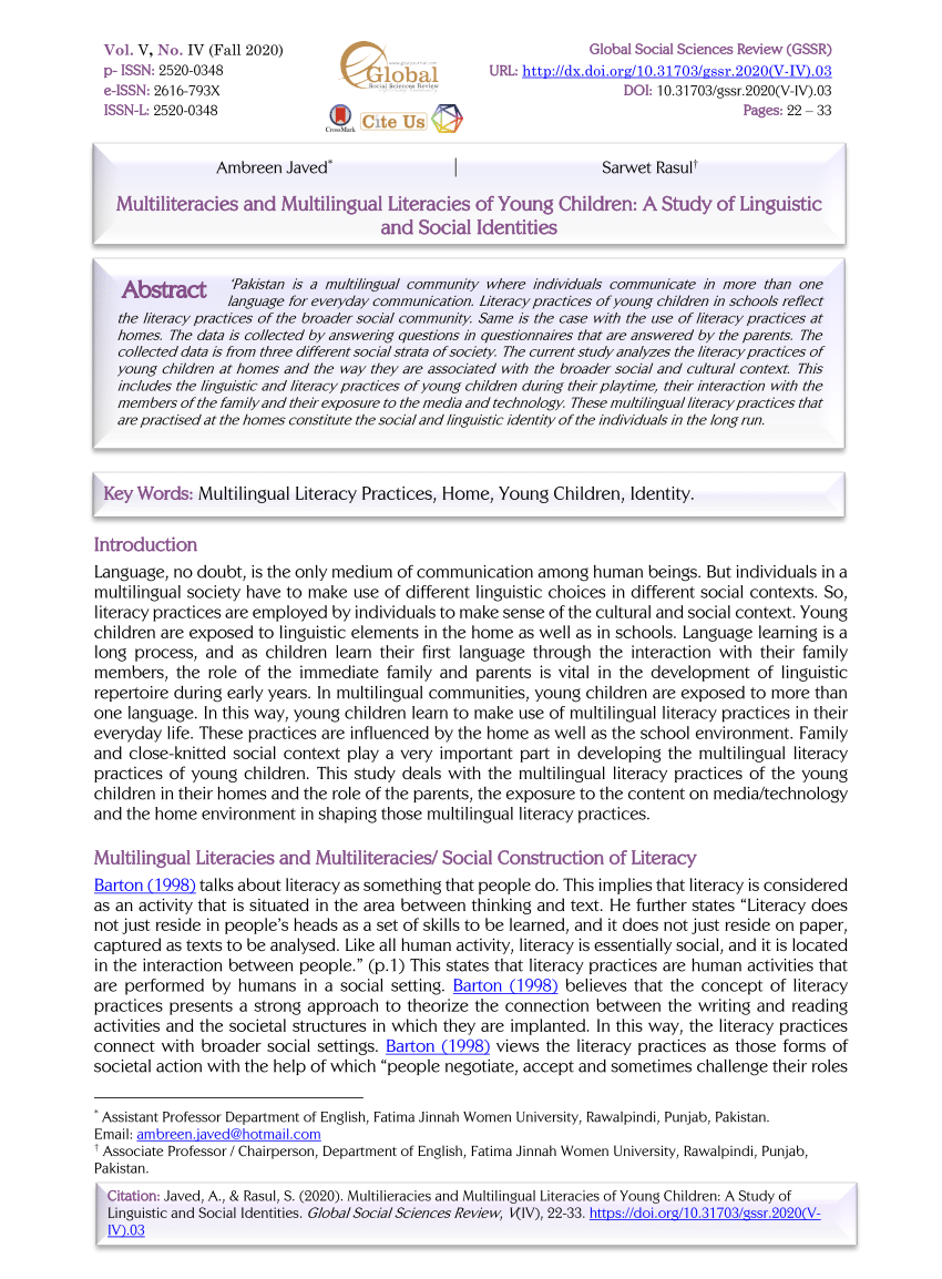 Pdf Multiliteracies And Multilingual Literacies Of Young Children A Study Of Linguistic And Social Identities