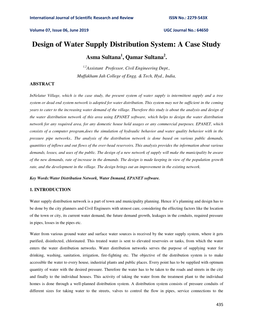 design of water supply distribution system a case study