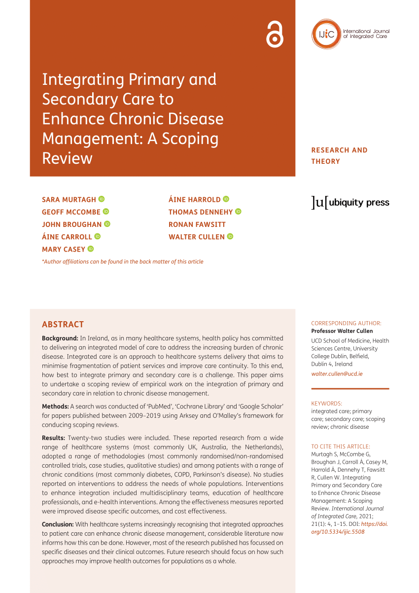 Pdf Integrating Primary And Secondary Care To Enhance Chronic Disease Management A Scoping Review 0581