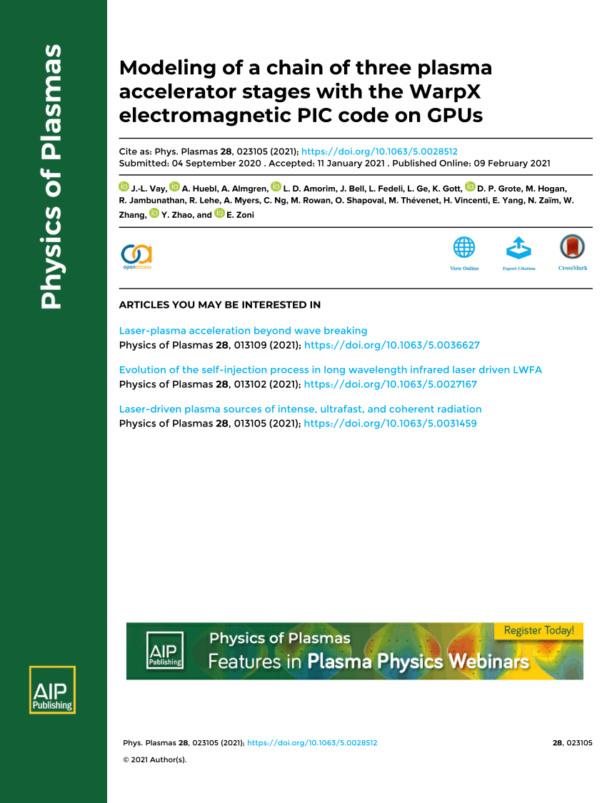 Pdf Modeling Of A Chain Of Three Plasma Accelerator Stages With The Warpx Electromagnetic Pic Code On Gpus