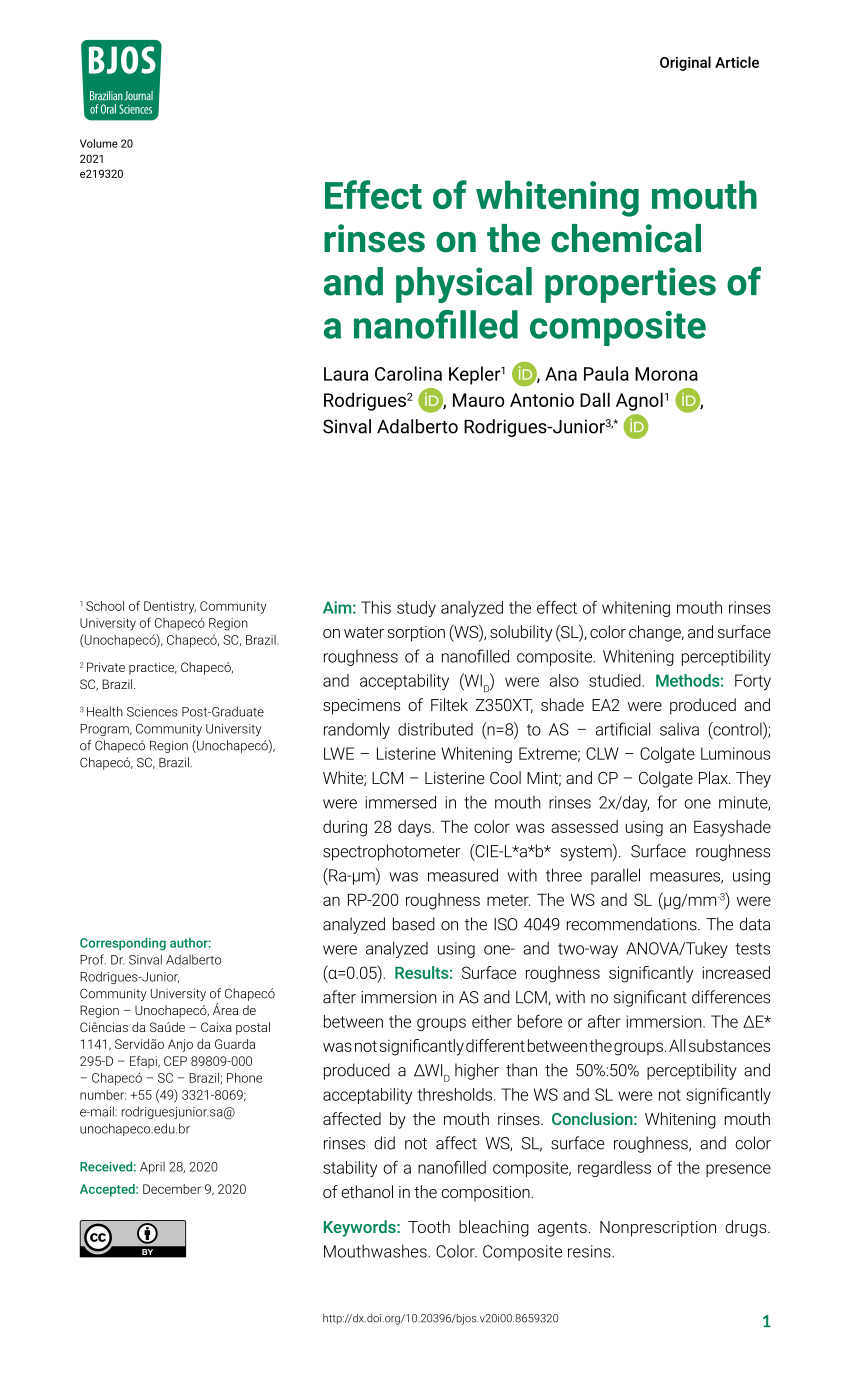 (PDF) Effect of whitening mouth rinses on the chemical and physical