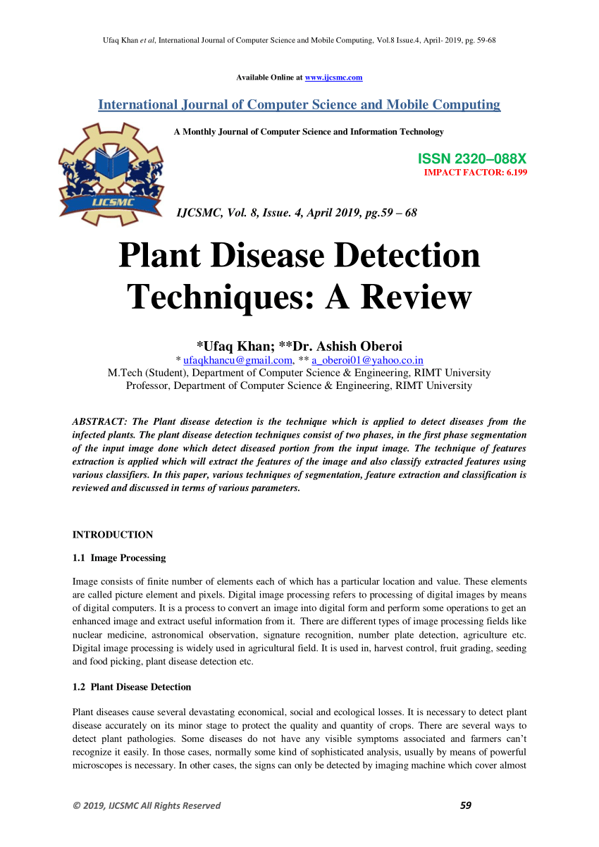 scope of the project for plant disease detection.