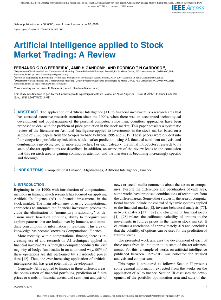 artificial intelligence in stock market research paper