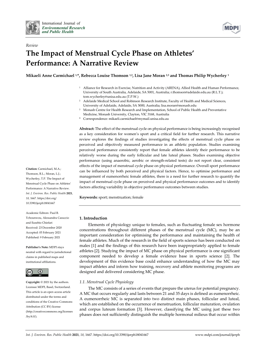 PDF) The Impact Menstrual Cycle on Performance: A Narrative Review