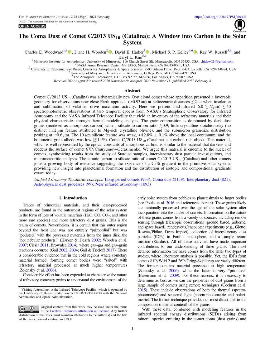 Pdf The Coma Dust Of Comet C 13 Us 10 Catalina A Window Into Carbon In The Solar System