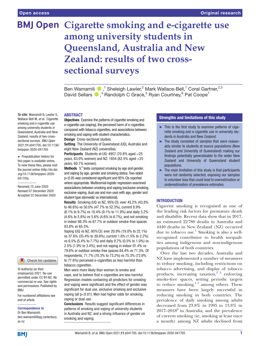 PDF Cigarette smoking and e cigarette use among university