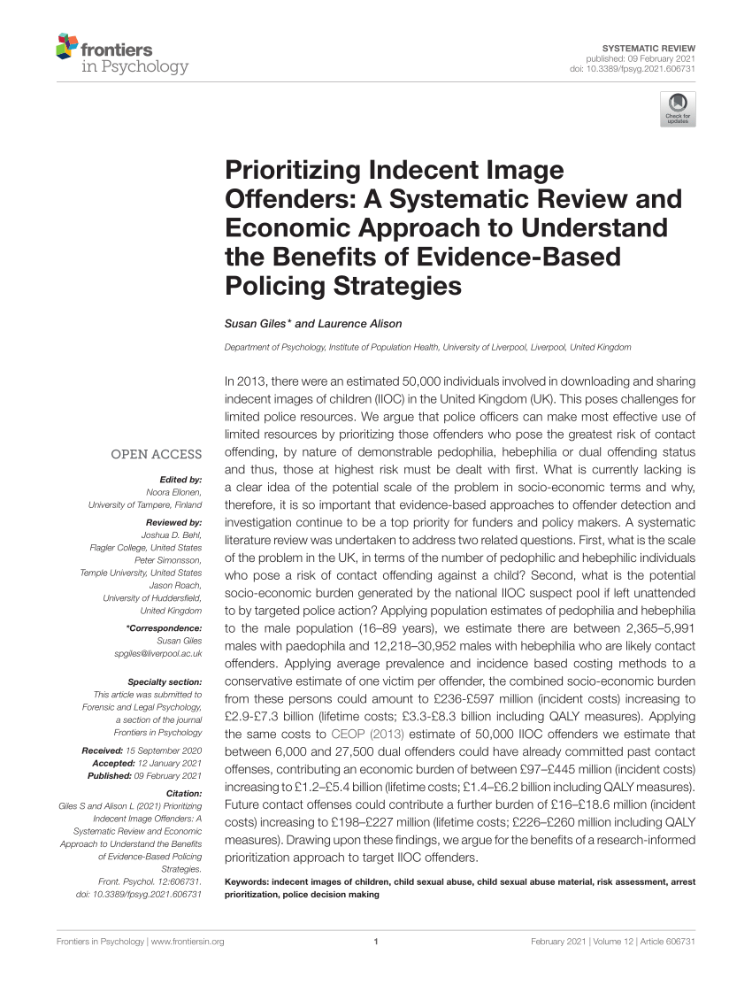 PDF) Prioritizing Indecent Image Offenders: A Systematic Review and  Economic Approach to Understand the Benefits of Evidence-Based Policing  Strategies