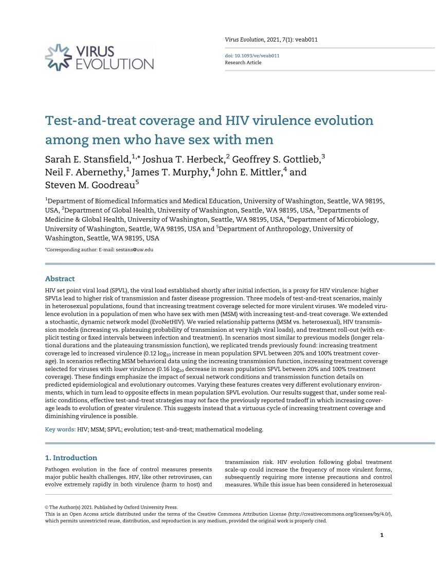 Pdf Test And Treat Coverage And Hiv Virulence Evolution Among Men Who Have Sex With Men