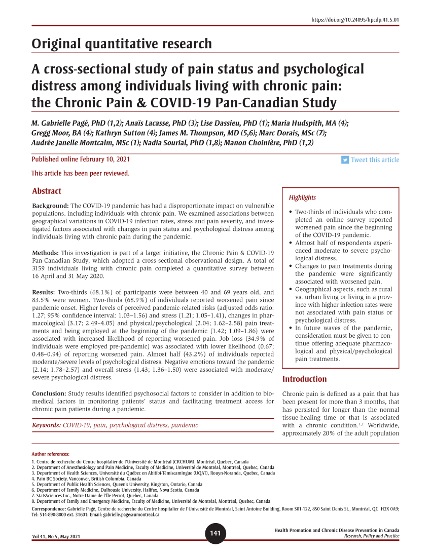 The impact of Psychological Distress on Chronic Pain