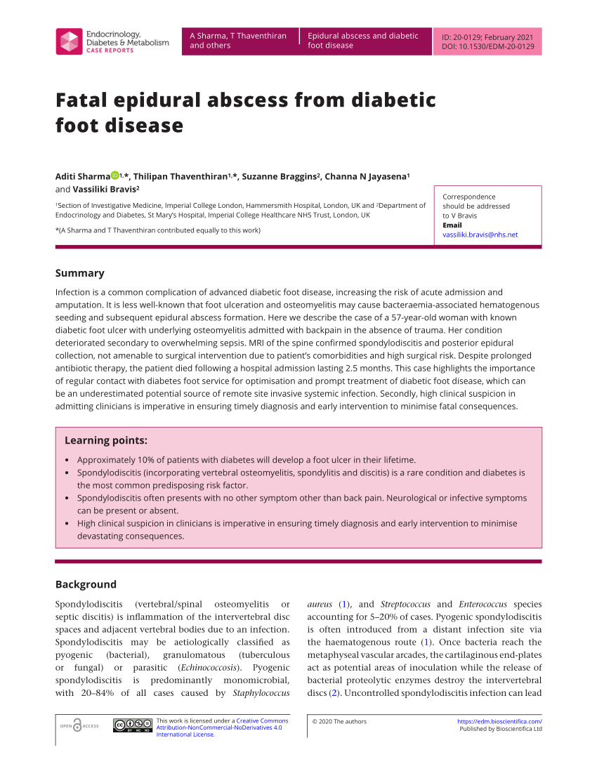 Pdf Fatal Epidural Abscess From Diabetic Foot Disease