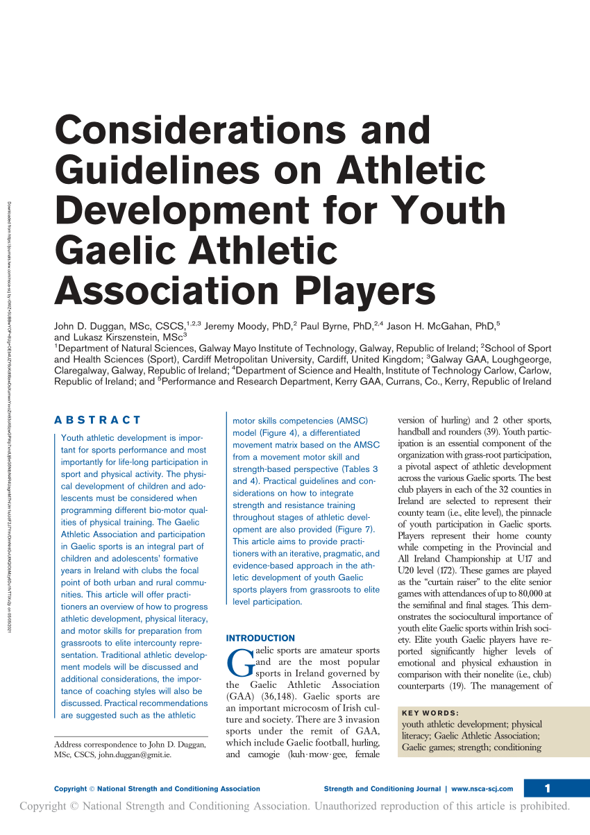 PDF) Considerations and guidelines on Athletic Development for Youth GAA Players