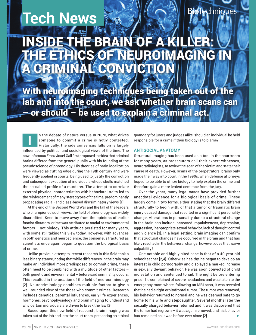 PDF) Inside the brain of a killer: the ethics of neuroimaging in a criminal  conviction