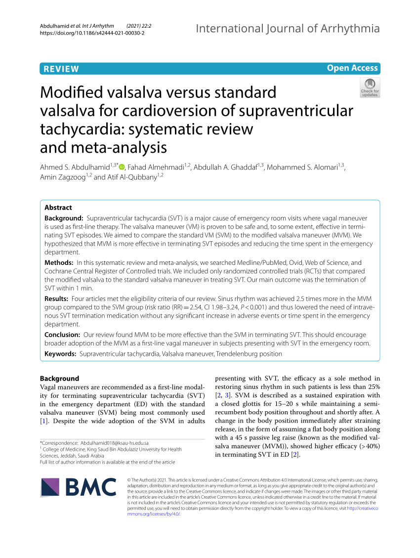 Pdf Modified Valsalva Versus Standard Valsalva For Cardioversion Of Supraventricular