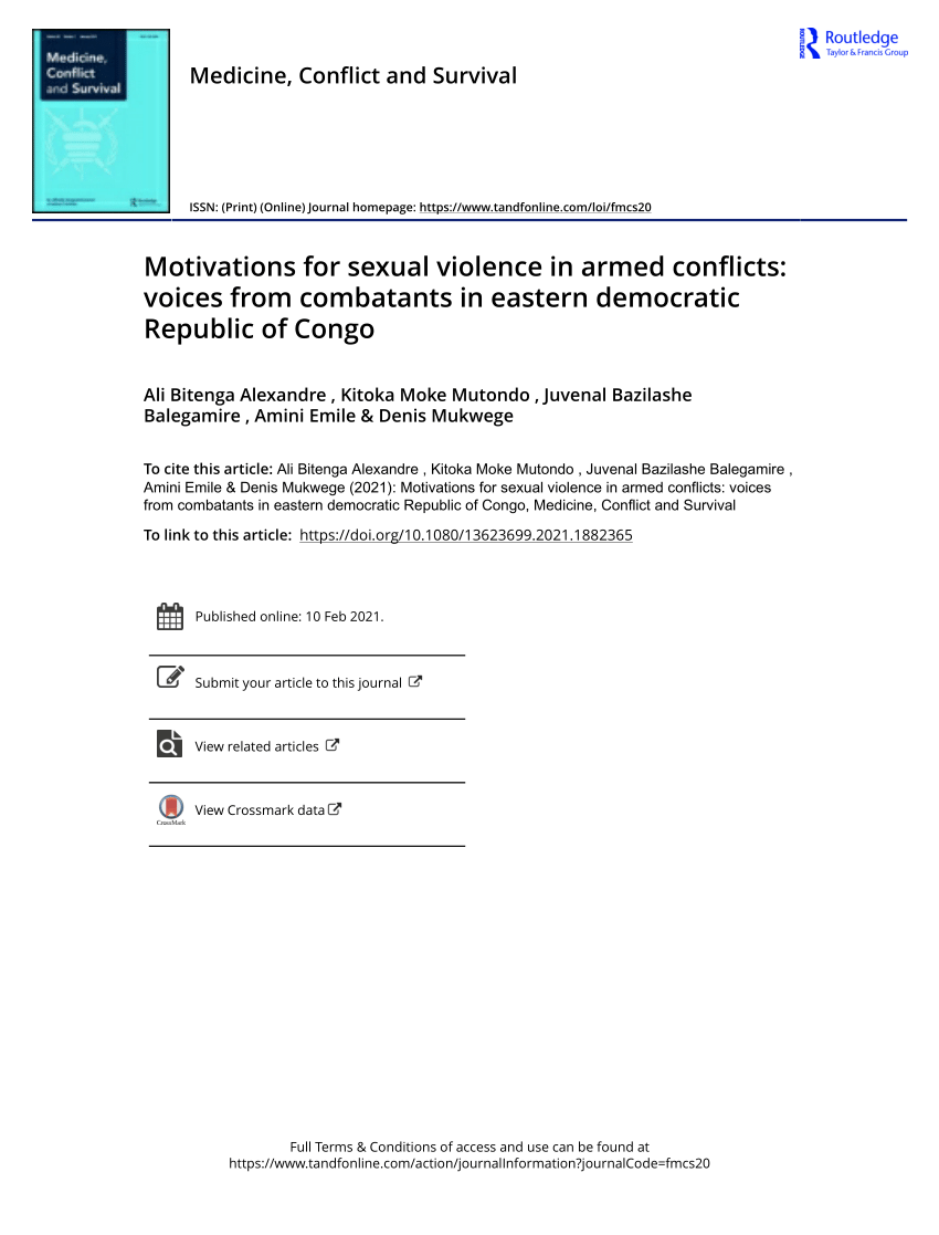 Pdf Motivations For Sexual Violence In Armed Conflicts Voices From Combatants In Eastern 