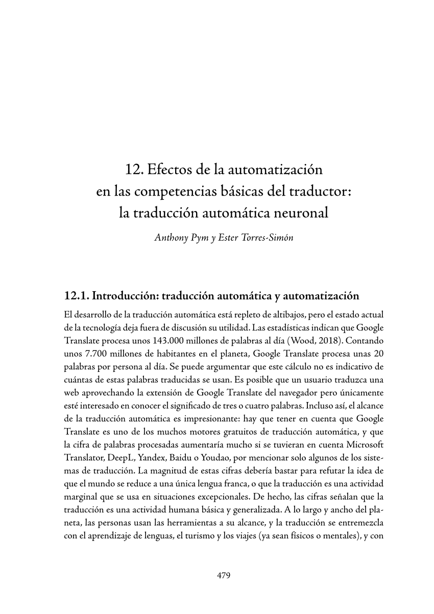 Simpático traición capital PDF) Efectos de la automatización en las competencias básicas del traductor:  la traducción automática neuronal