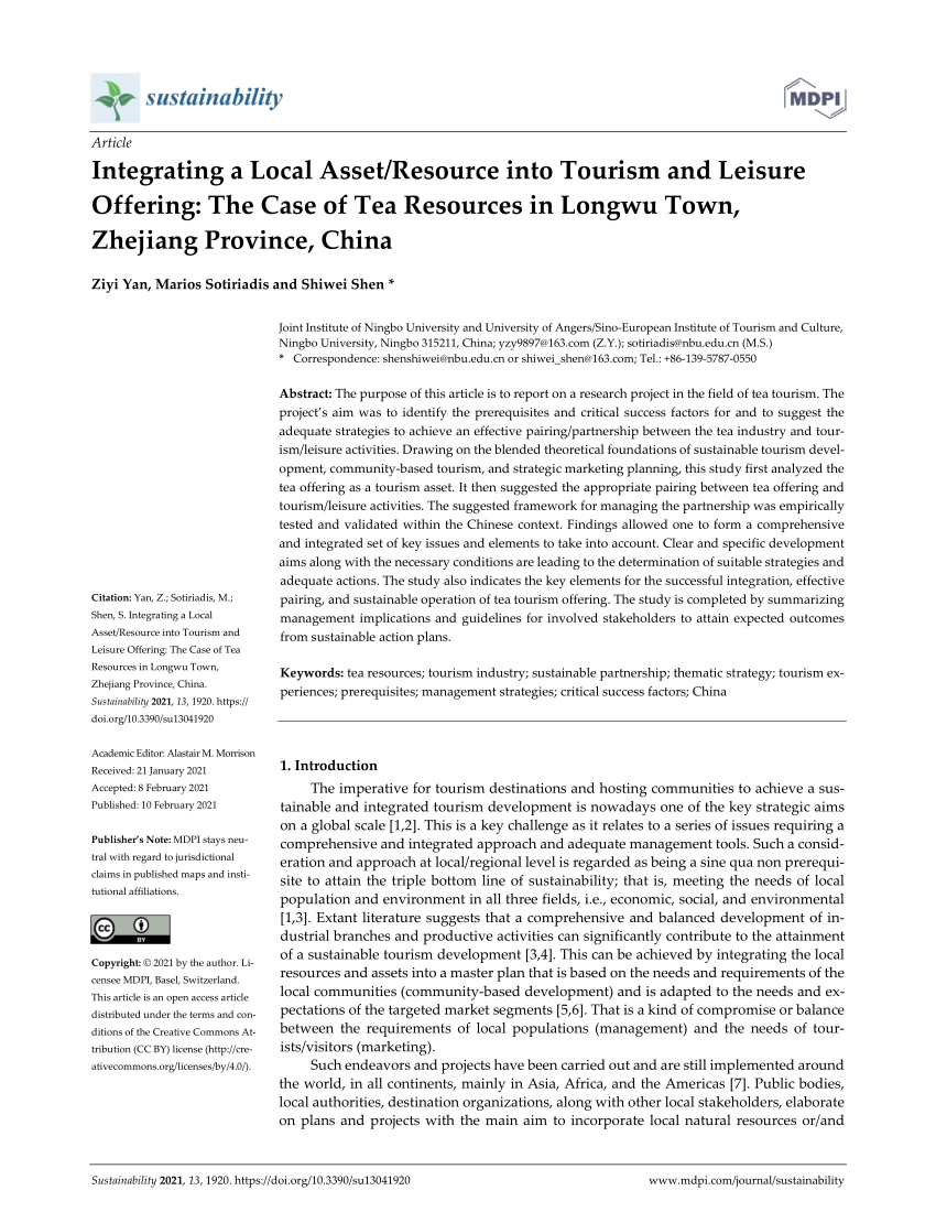 Pdf Integrating A Local Asset Resource Into Tourism And Leisure Offering The Case Of Tea Resources In Longwu Town Zhejiang Province China