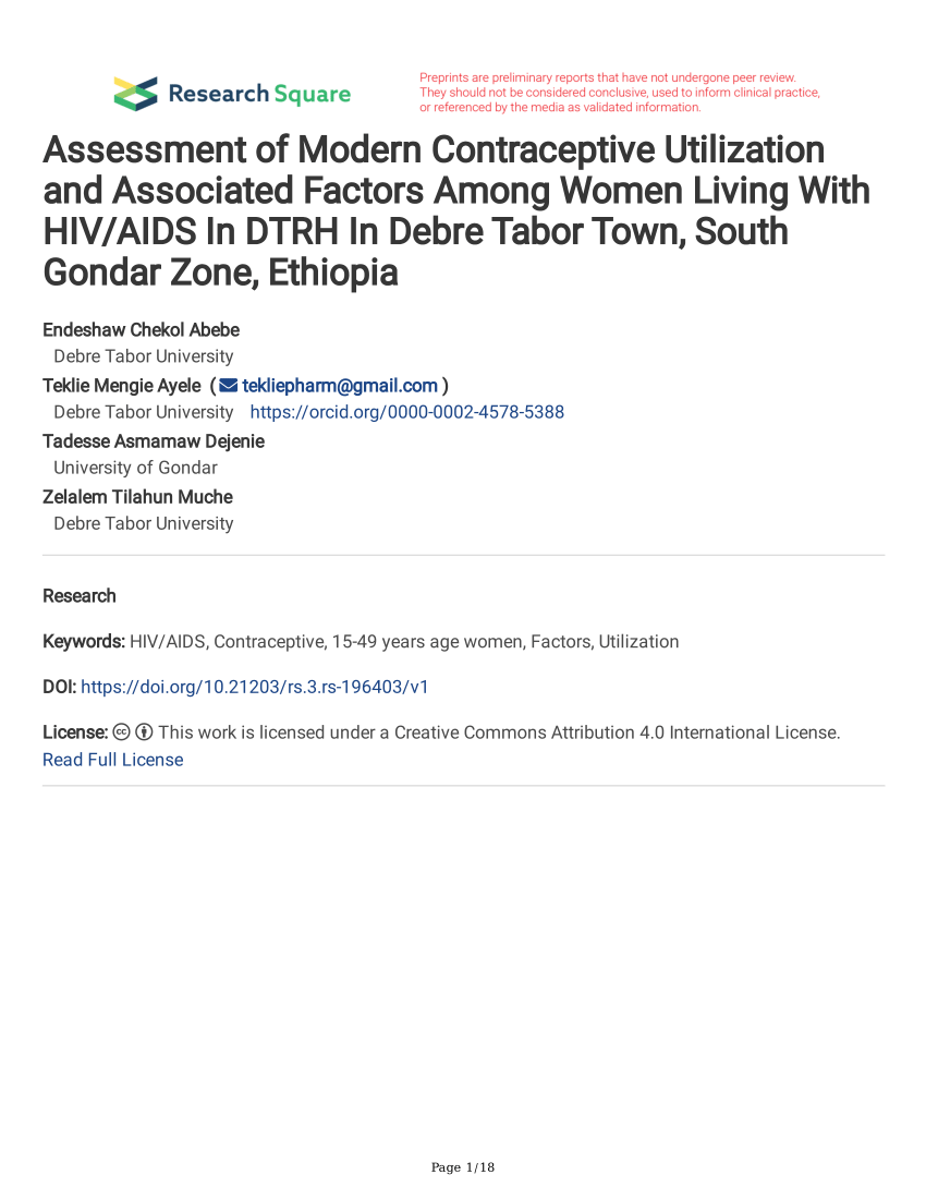 Pdf Assessment Of Modern Contraceptive Utilization And Associated Factors Among Women Living 4598