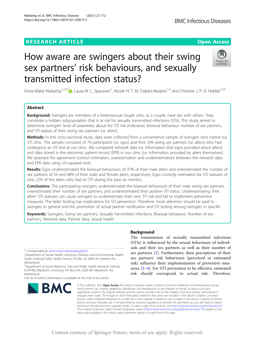 PDF) How aware are swingers about their swing sex partners risk behaviours, and sexually transmitted infection status?