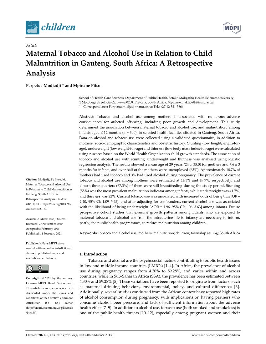 PDF) Maternal Tobacco and Alcohol Use in Relation to Child ...