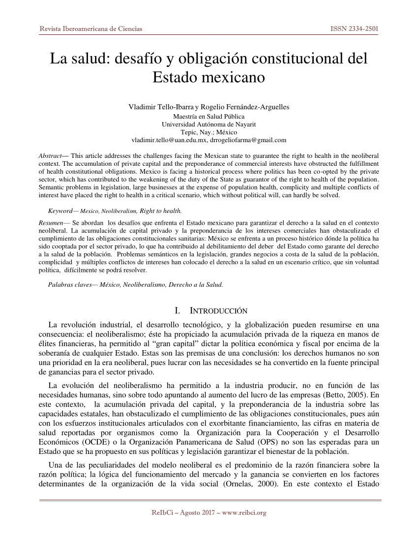 PDF) La salud: desafío y obligación constitucional del Estado mexicano