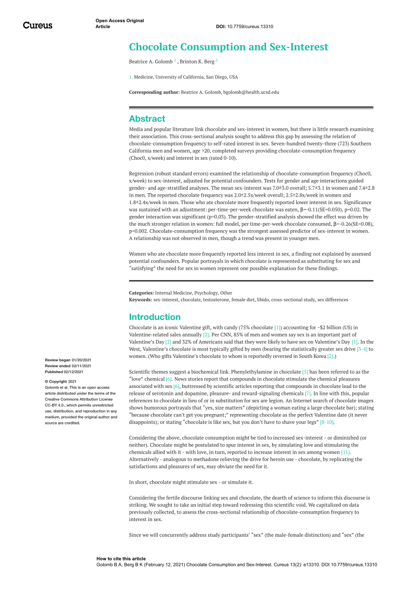 PDF Chocolate Consumption and Sex Interest