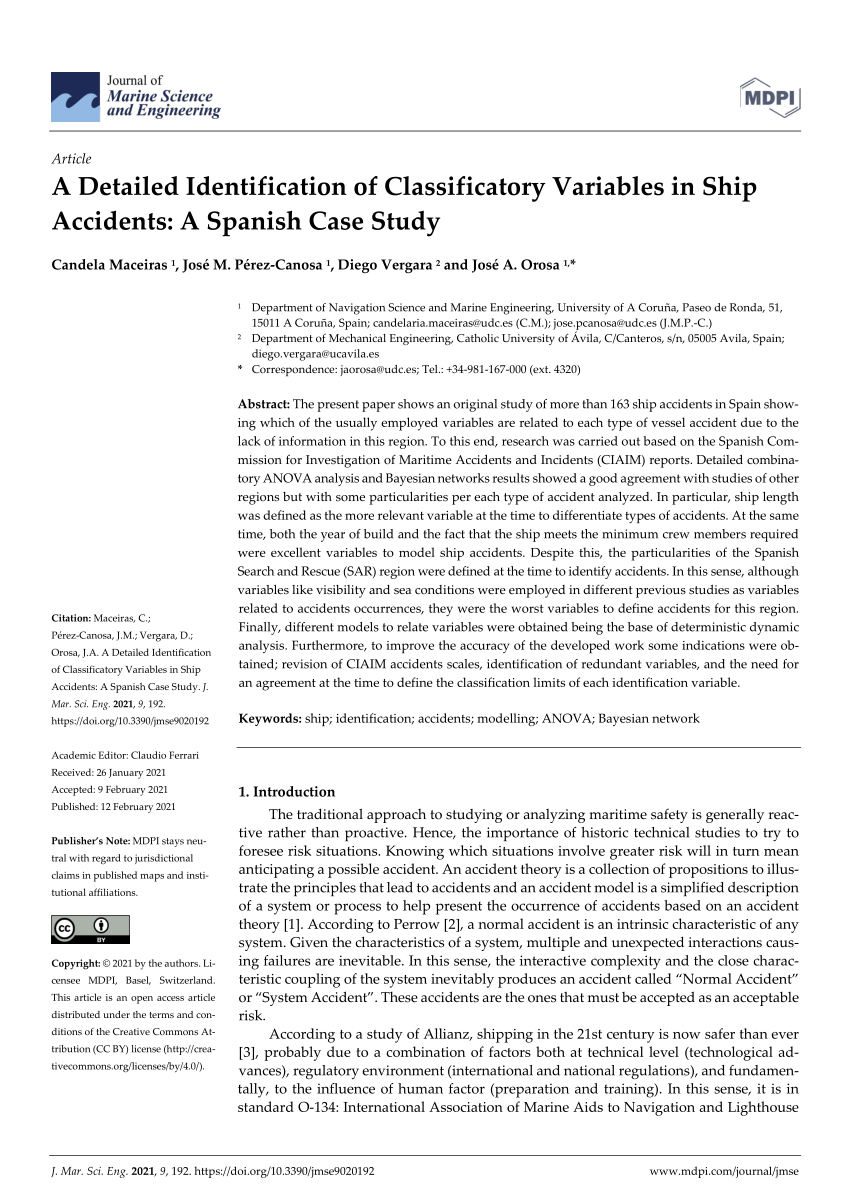 Pdf A Detailed Identification Of Classificatory Variables In Ship Accidents A Spanish Case Study