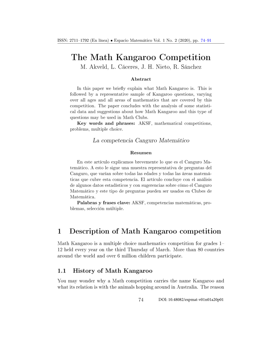 (PDF) The Math Kangaroo Competition