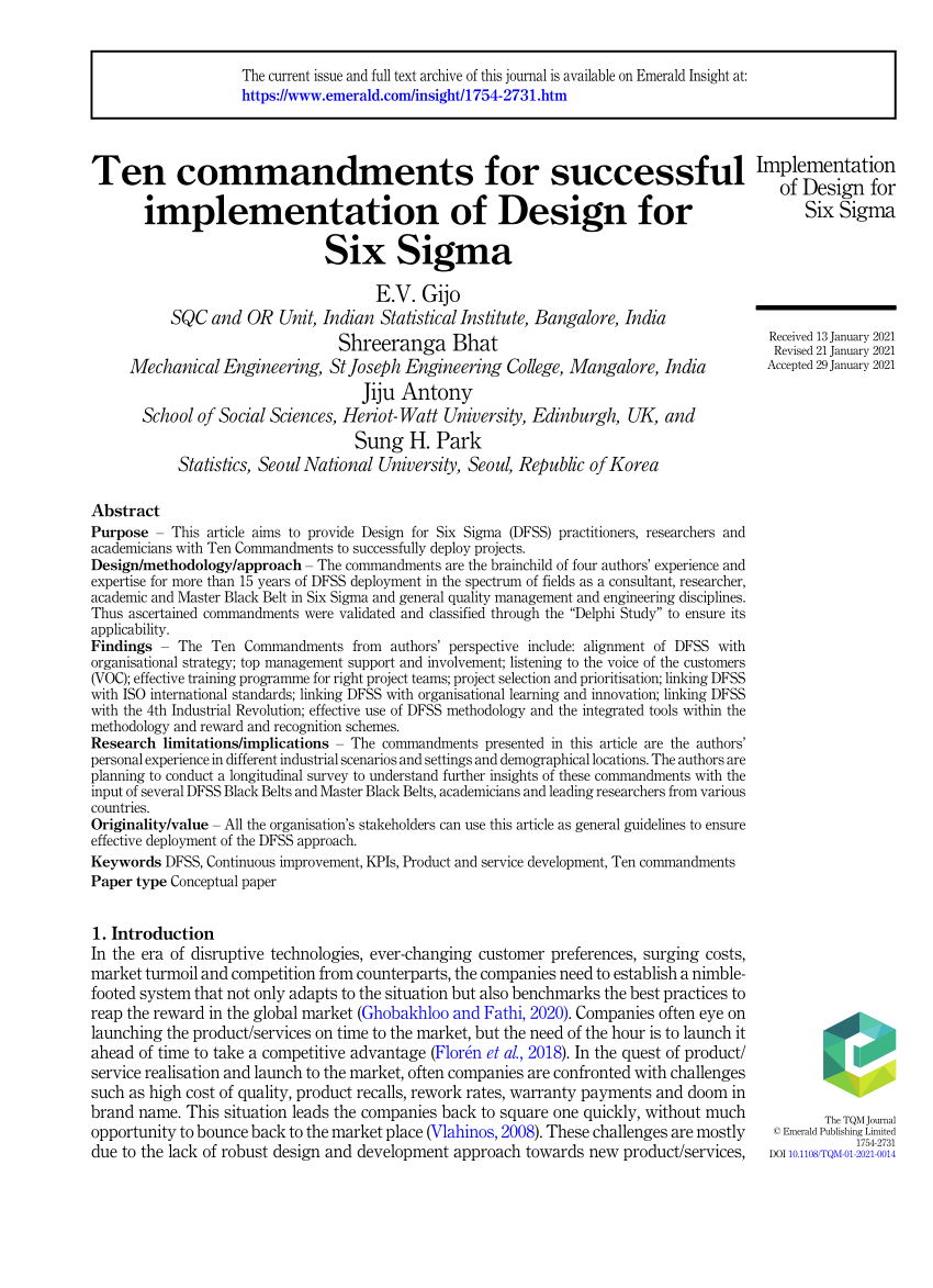 PDF) Ten commandments for successful implementation of Design for