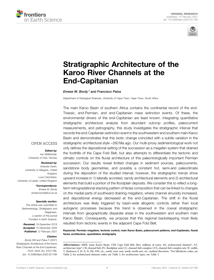 PDF) Stratigraphic Architecture of the Karoo River Channels at the  End-Capitanian