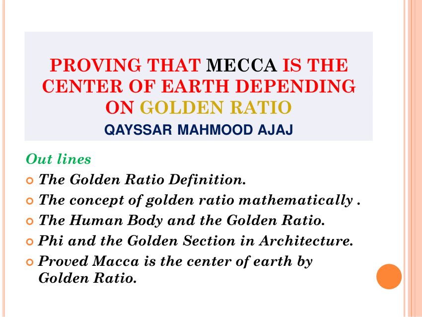 PDF) PROVING THAT MECCA IS THE CENTER OF EARTH DEPENDING ON GOLDEN RATIO