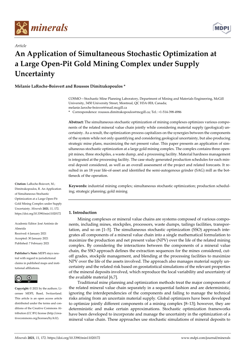 Pdf An Application Of Simultaneous Stochastic Optimization At A Large Open Pit Gold Mining Complex Under Supply Uncertainty