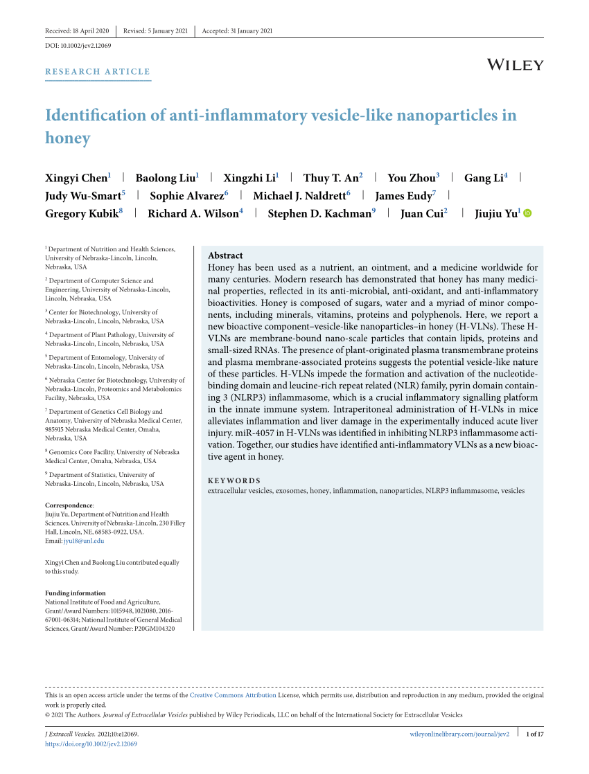 Pdf Identification Of Anti Inflammatory Vesicle Like Nanoparticles In Honey