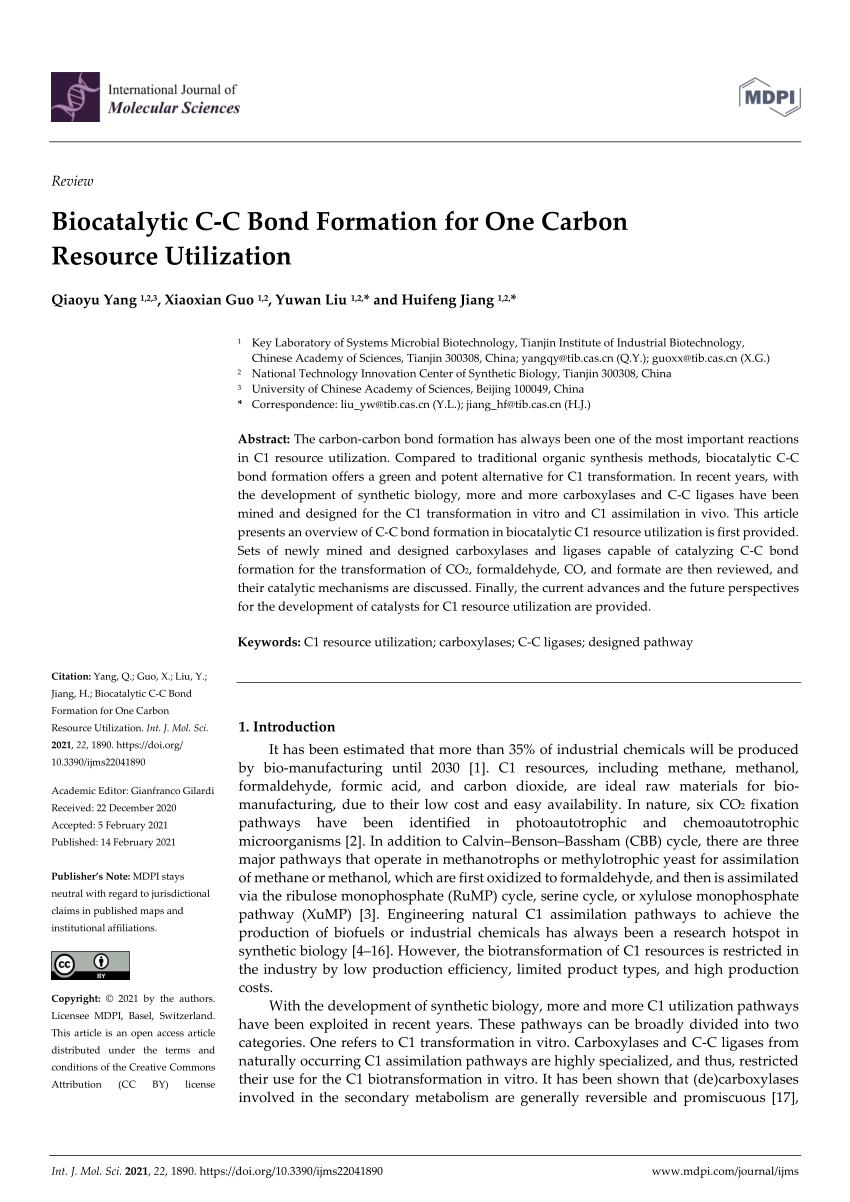 Pdf Biocatalytic C C Bond Formation For One Carbon Resource Utilization