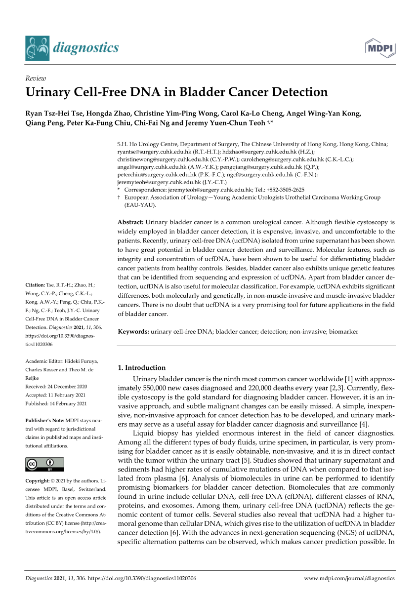 Pdf Urinary Cell Free Dna In Bladder Cancer Detection