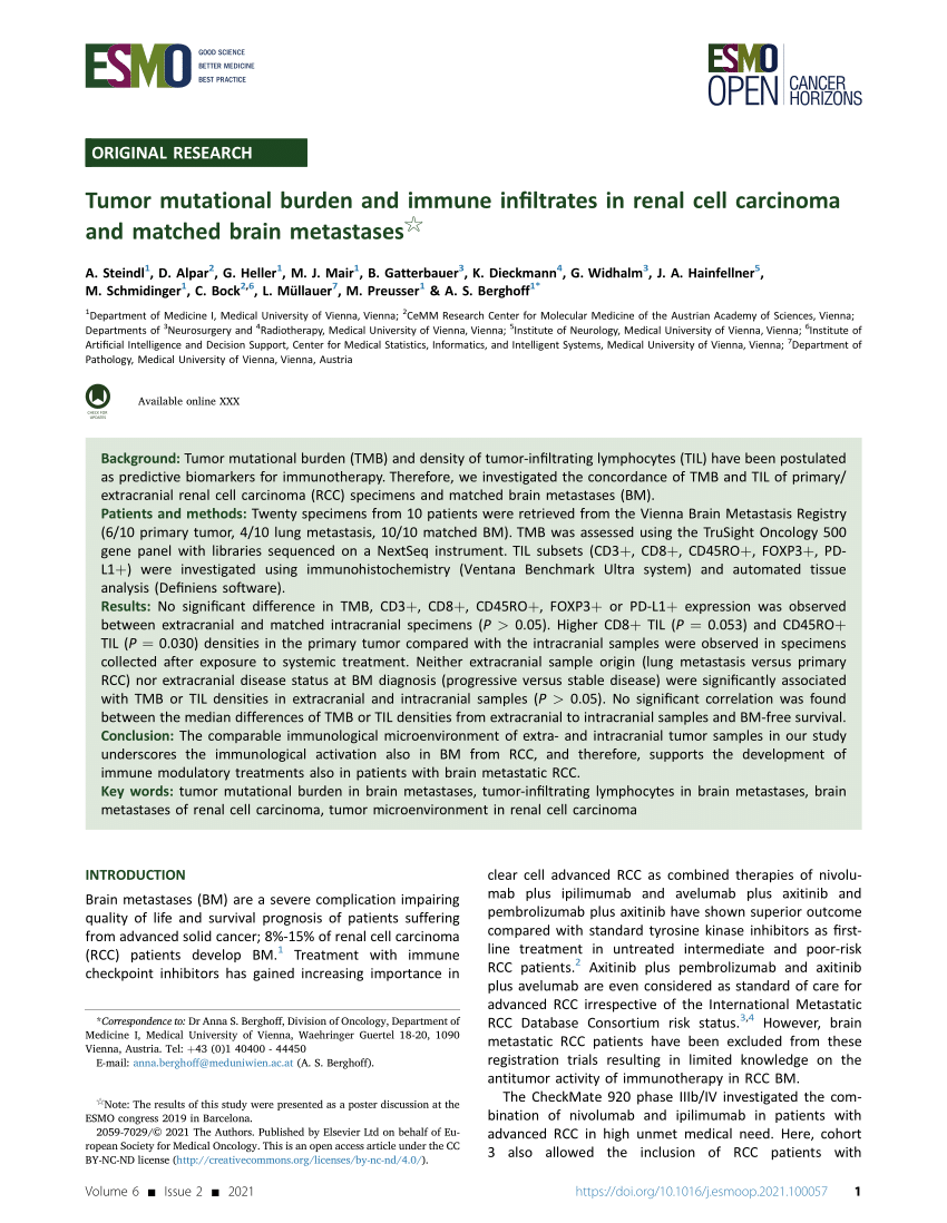 PDF Tumor mutational burden and immune infiltrates in renal cell  