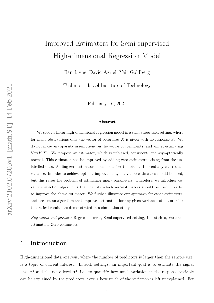 Pdf Improved Estimators For Semi Supervised High Dimensional Regression Model
