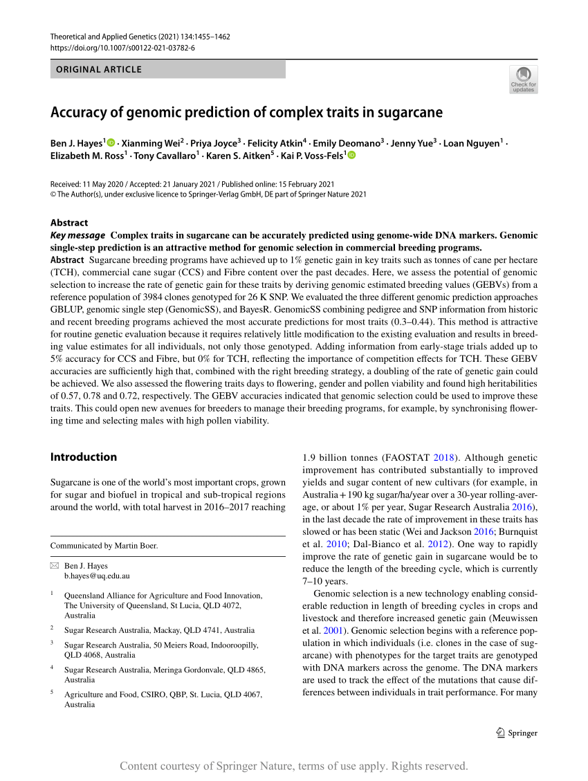 Perth Baron erindringsmønter Accuracy of genomic prediction of complex traits in sugarcane | Request PDF