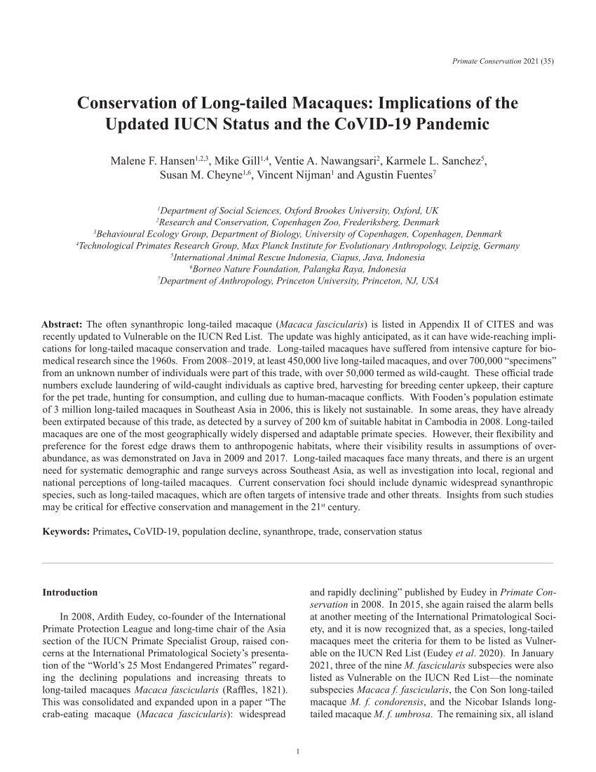 (PDF) Conservation of Long-tailed Macaques: Implications of the Updated