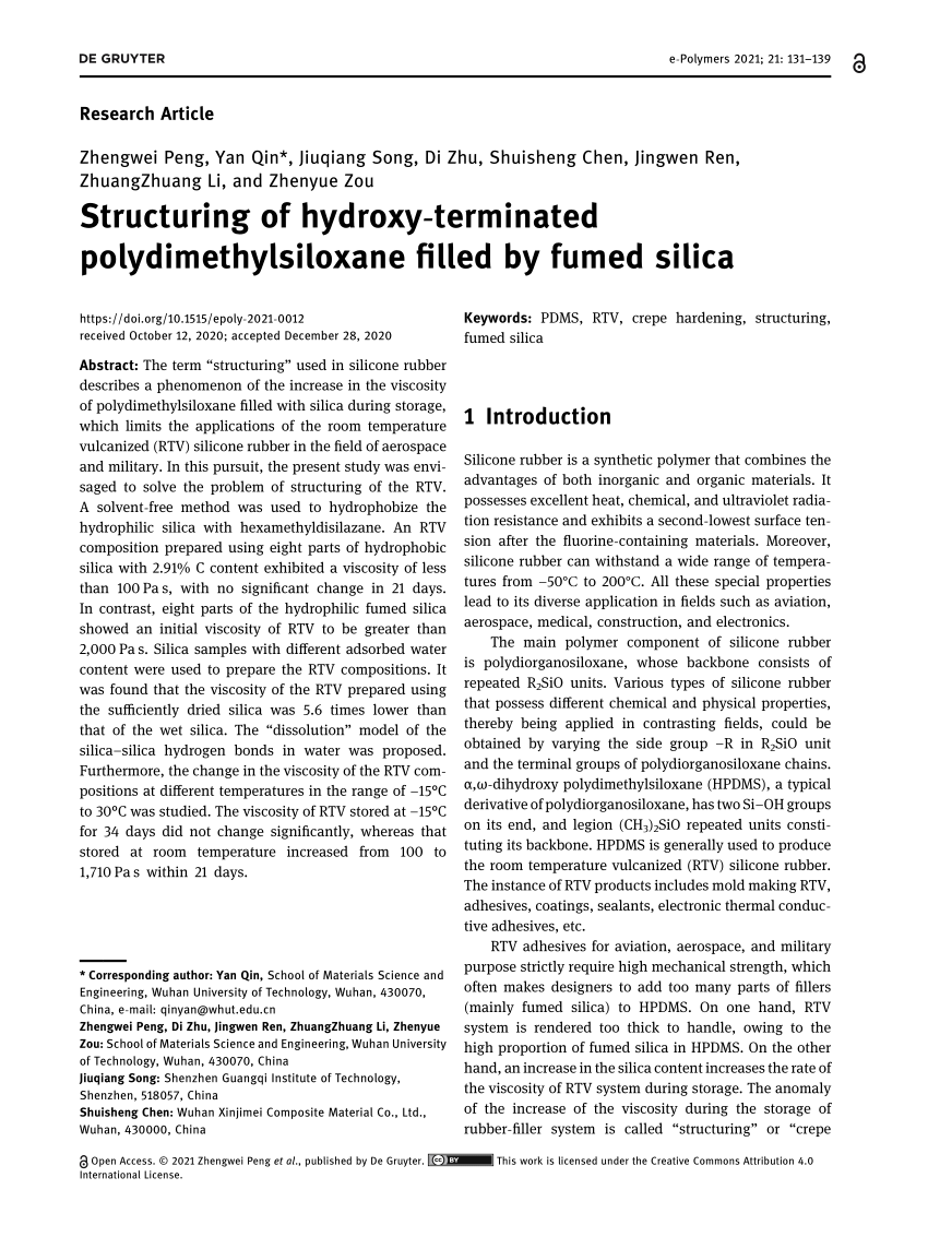 Pdf Structuring Of Hydroxy Terminated Polydimethylsiloxane Filled By Fumed Silica 