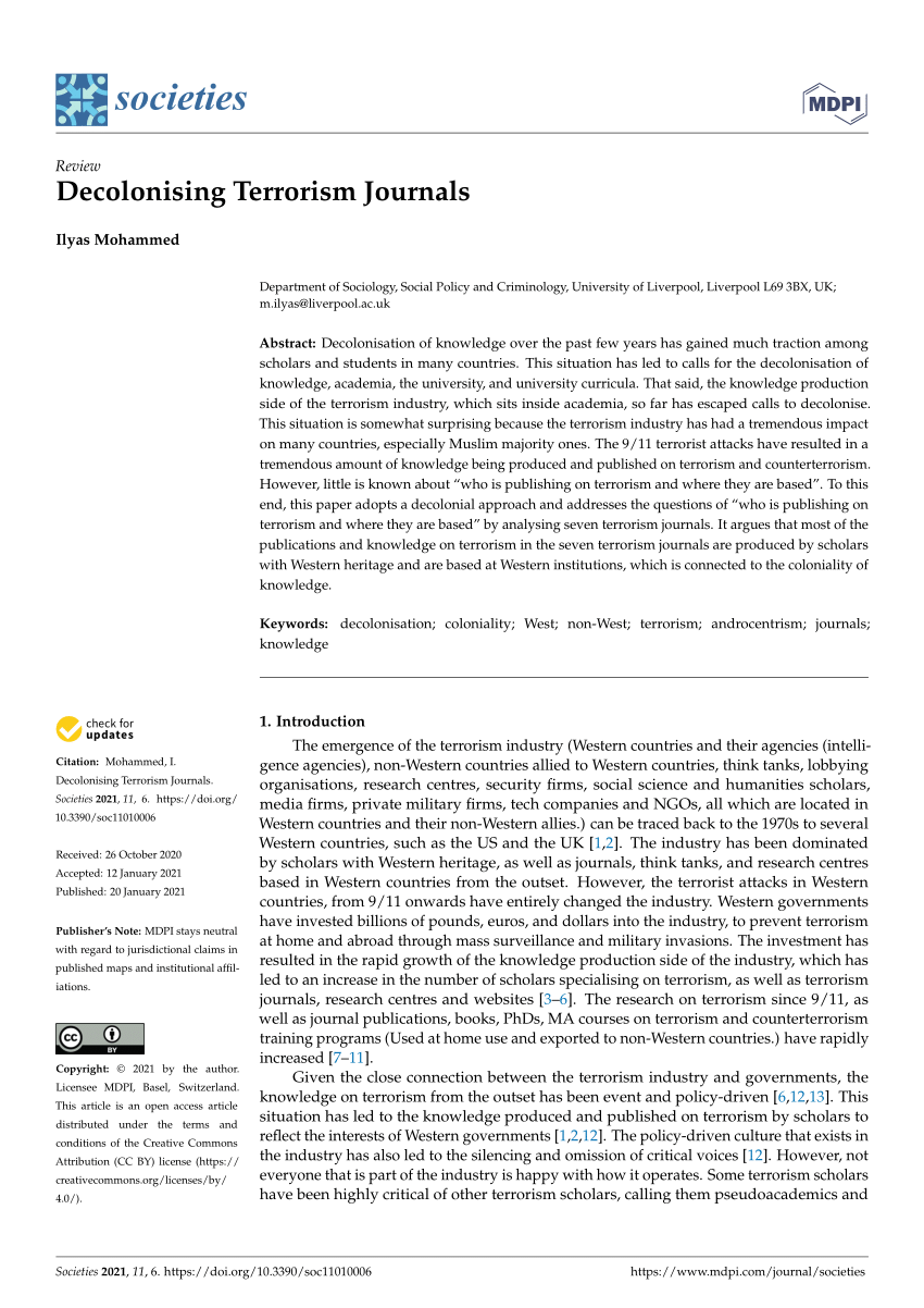 Pdf Decolonising Terrorism Journals