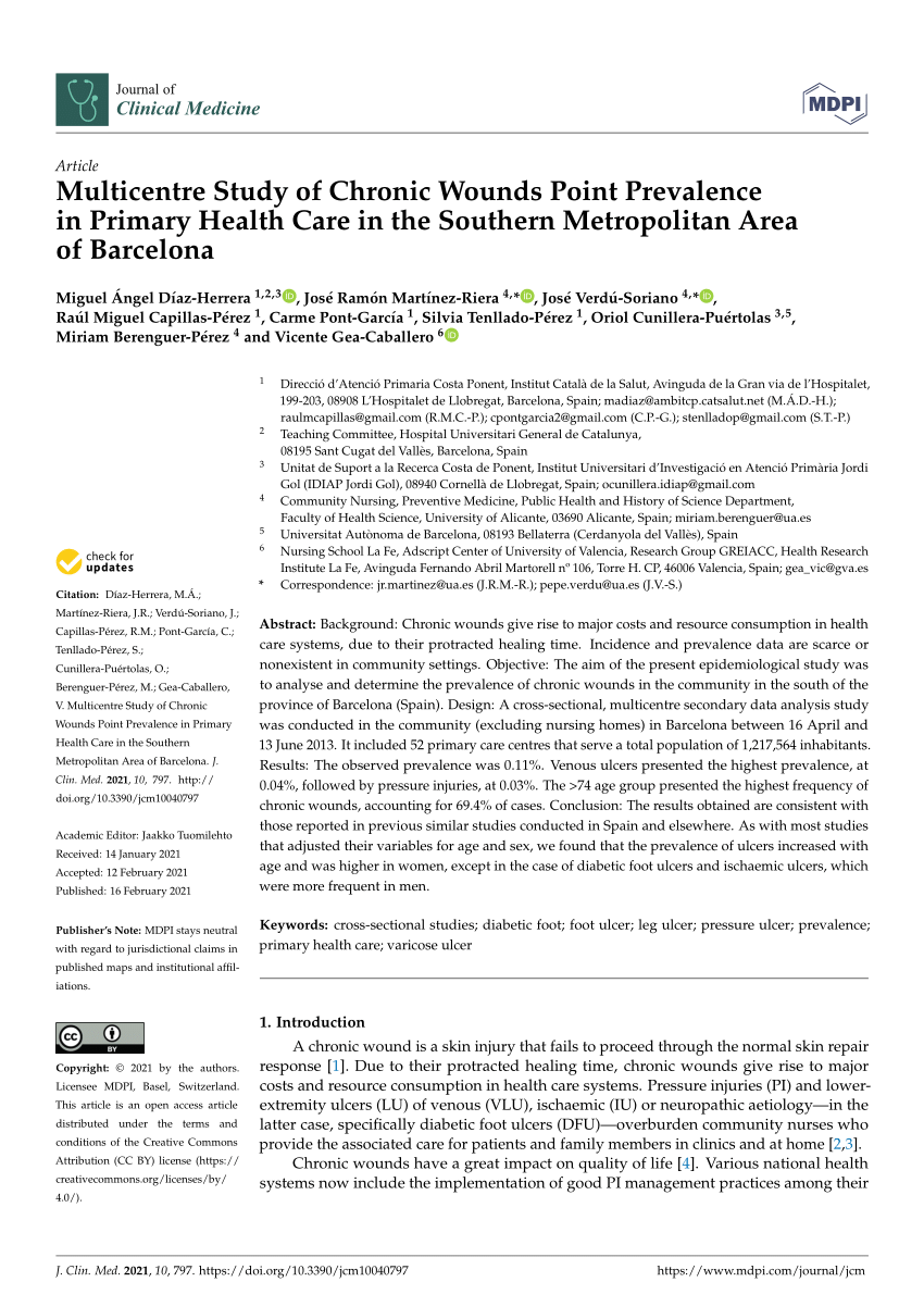 Pdf Multicentre Study Of Chronic Wounds Point Prevalence In Primary Health Care In The Southern Metropolitan Area Of Barcelona